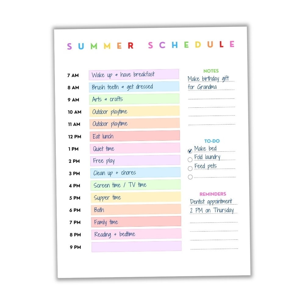 Free Printable Daily U0026 Weekly Summer Schedule For Kids Bonus 