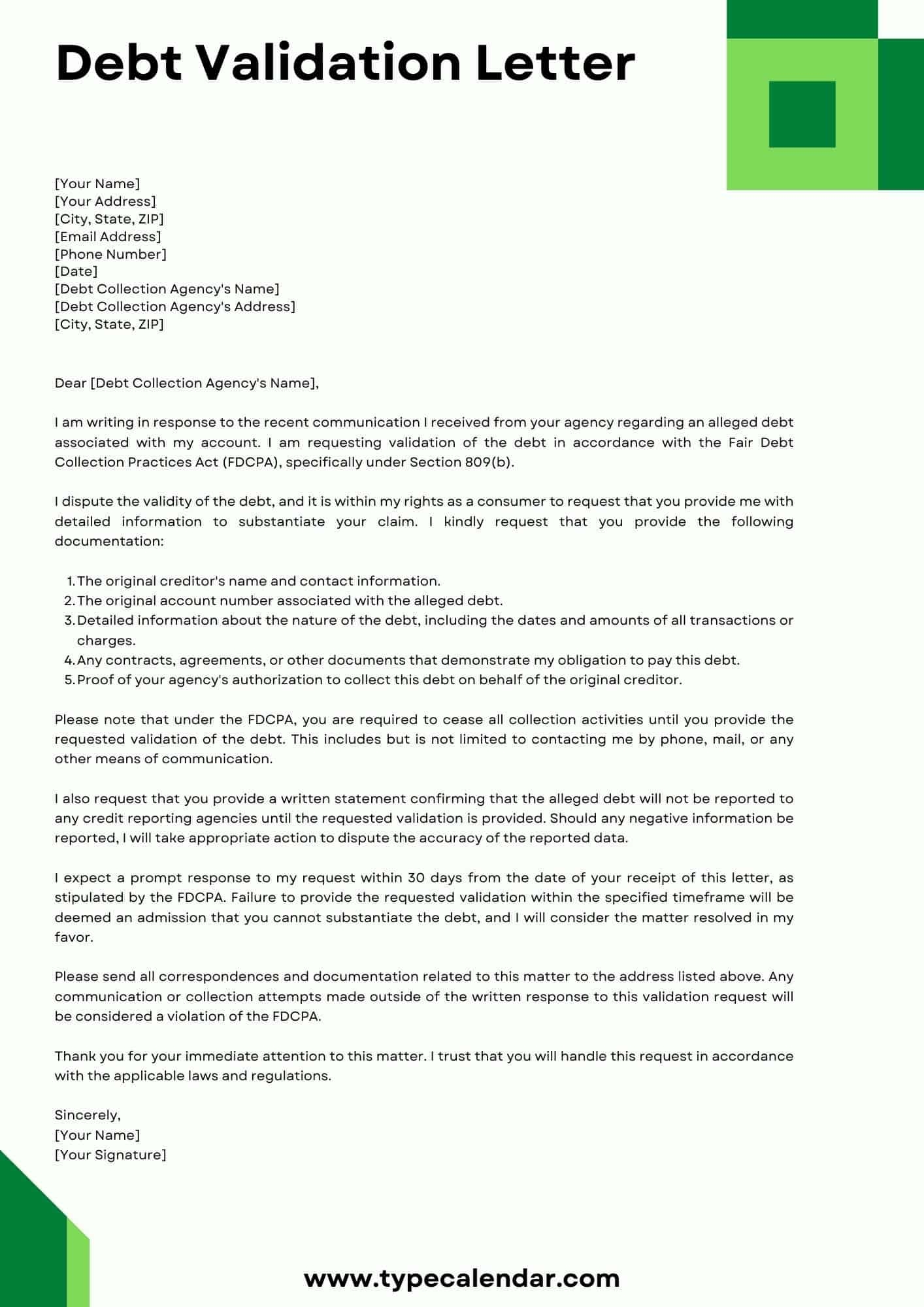 Free Printable Debt Validation Letter Templates PDF Word Medical