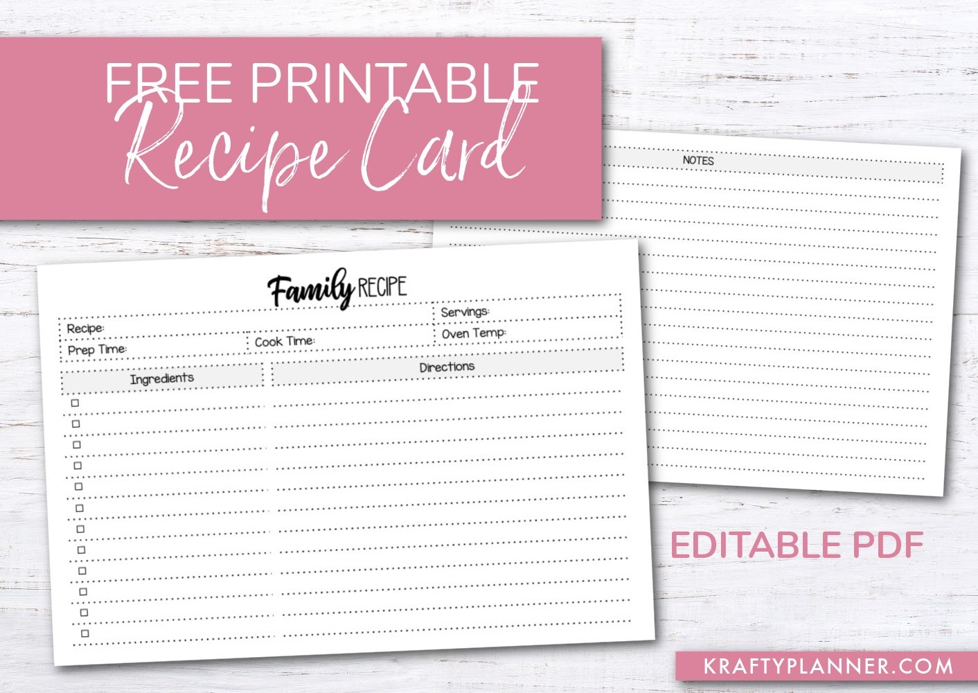 Free Printable Family Recipe Card Editable PDF Krafty Planner Free Printable Family Recipe Card Editable PDF Krafty Planner