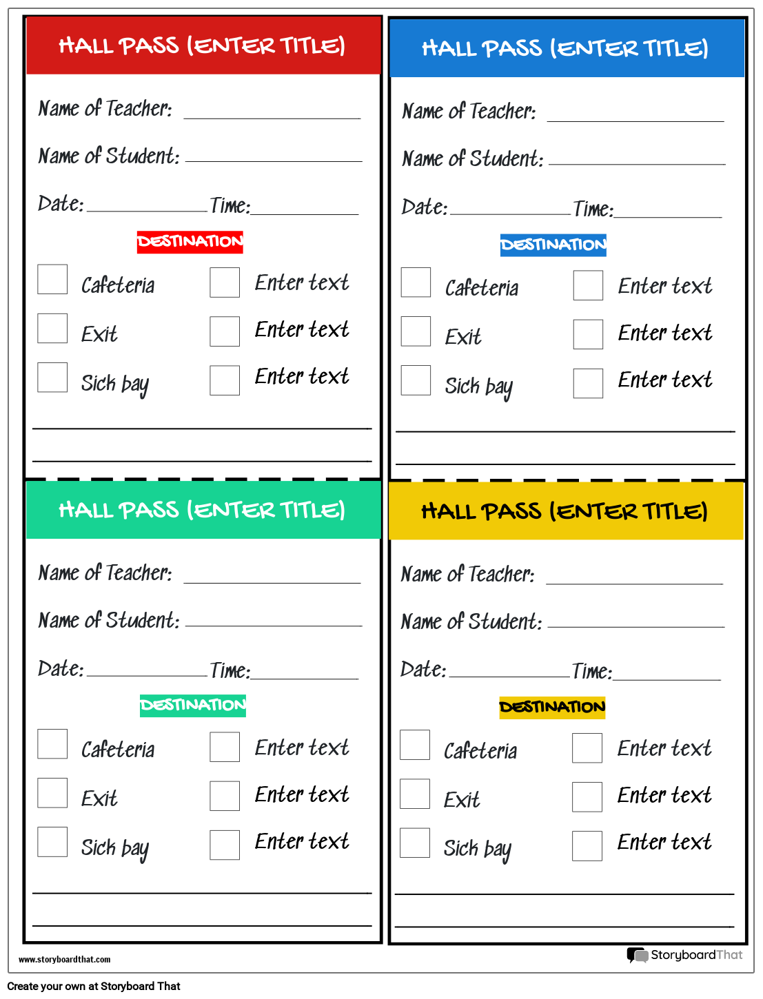 Free Printable Hall Passes StoryboardThat