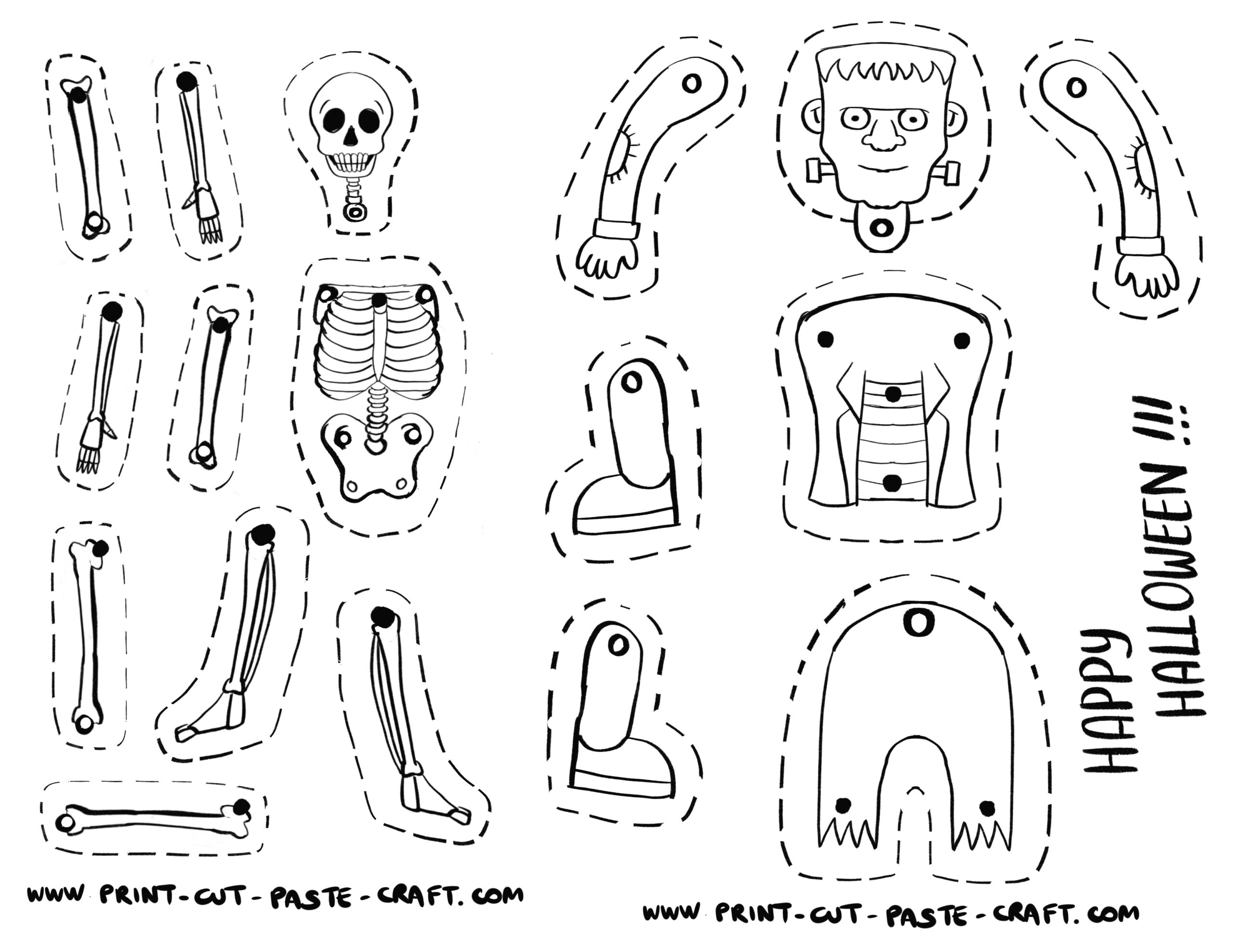 Free Printable Halloween Craft Dancing Skeleton And Frankenstein 