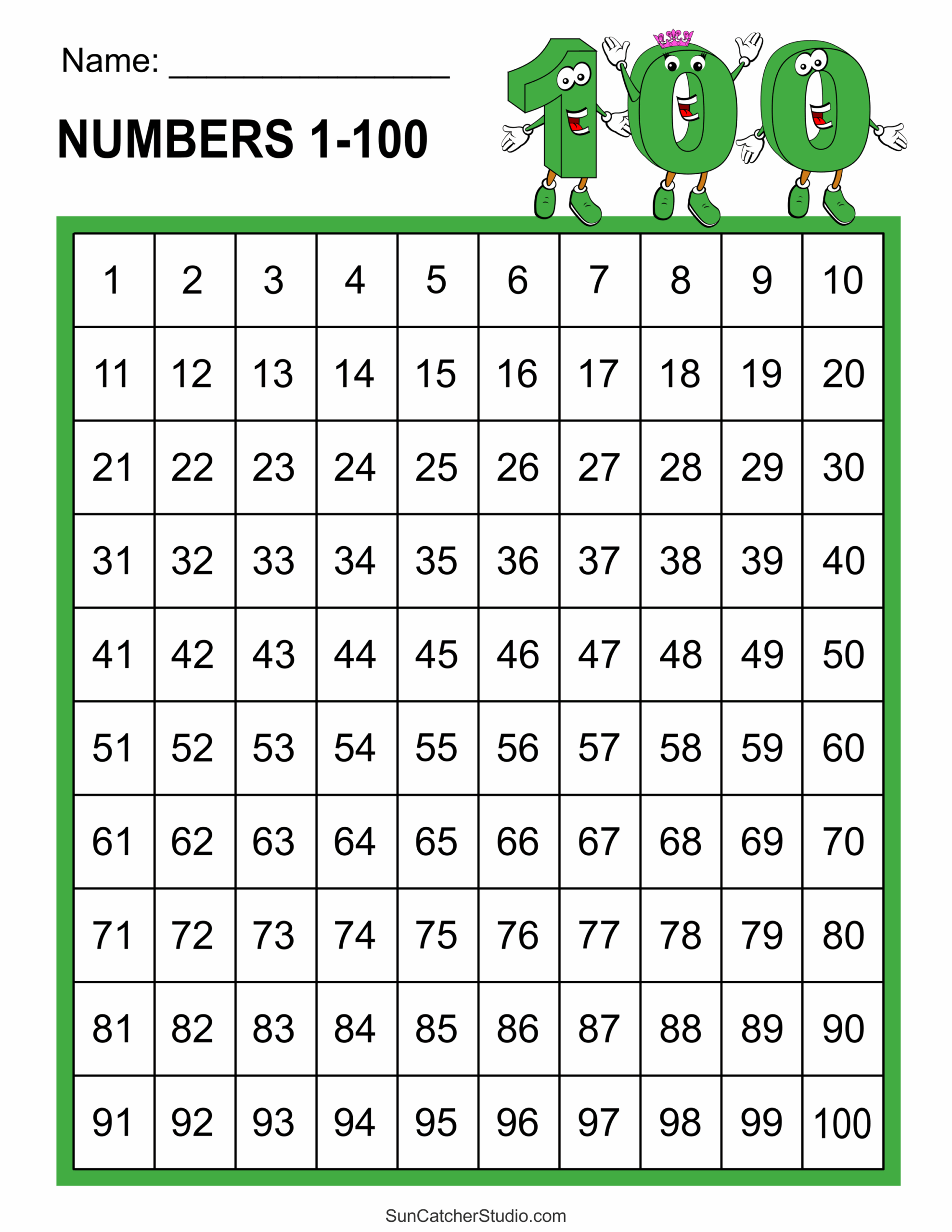 Free Printable Number Templates 1-100