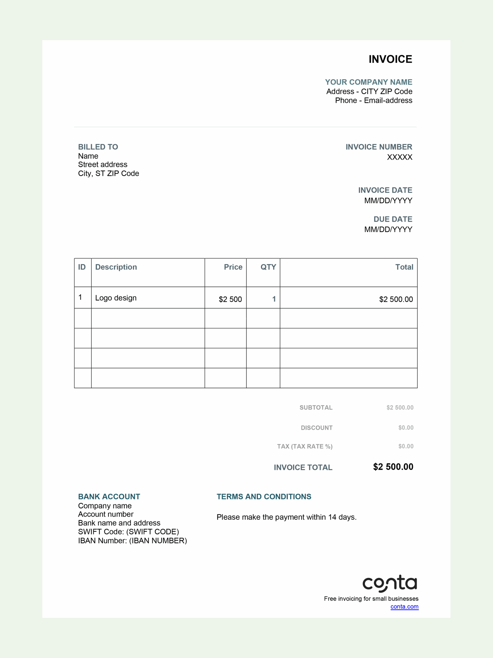 Free Printable Invoice Template Excel Word PDF Australia