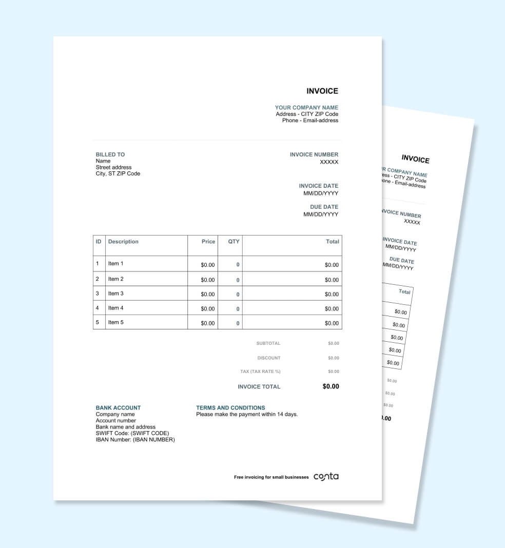 Free Printable Invoice Template Excel Word PDF Conta Free Printable Invoice Template Excel Word PDF Conta