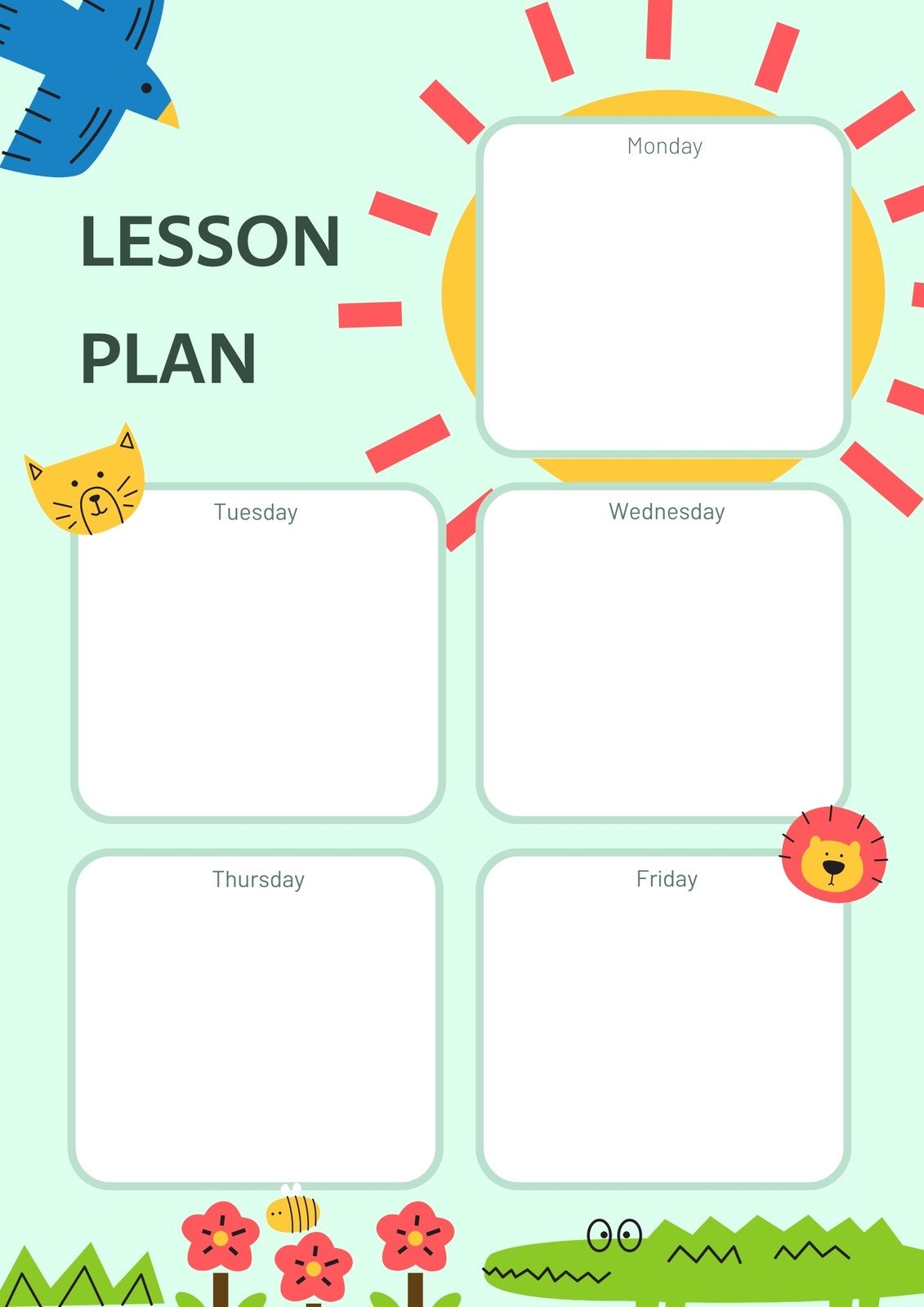 Free Printable Kindergarten Lesson Plan Templates Canva Free Printable Kindergarten Lesson Plan Templates Canva