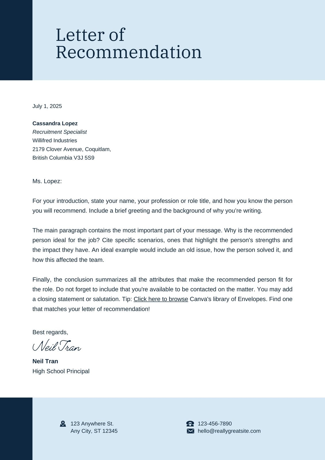 Free Printable Letter Of Recommendation Templates Canva