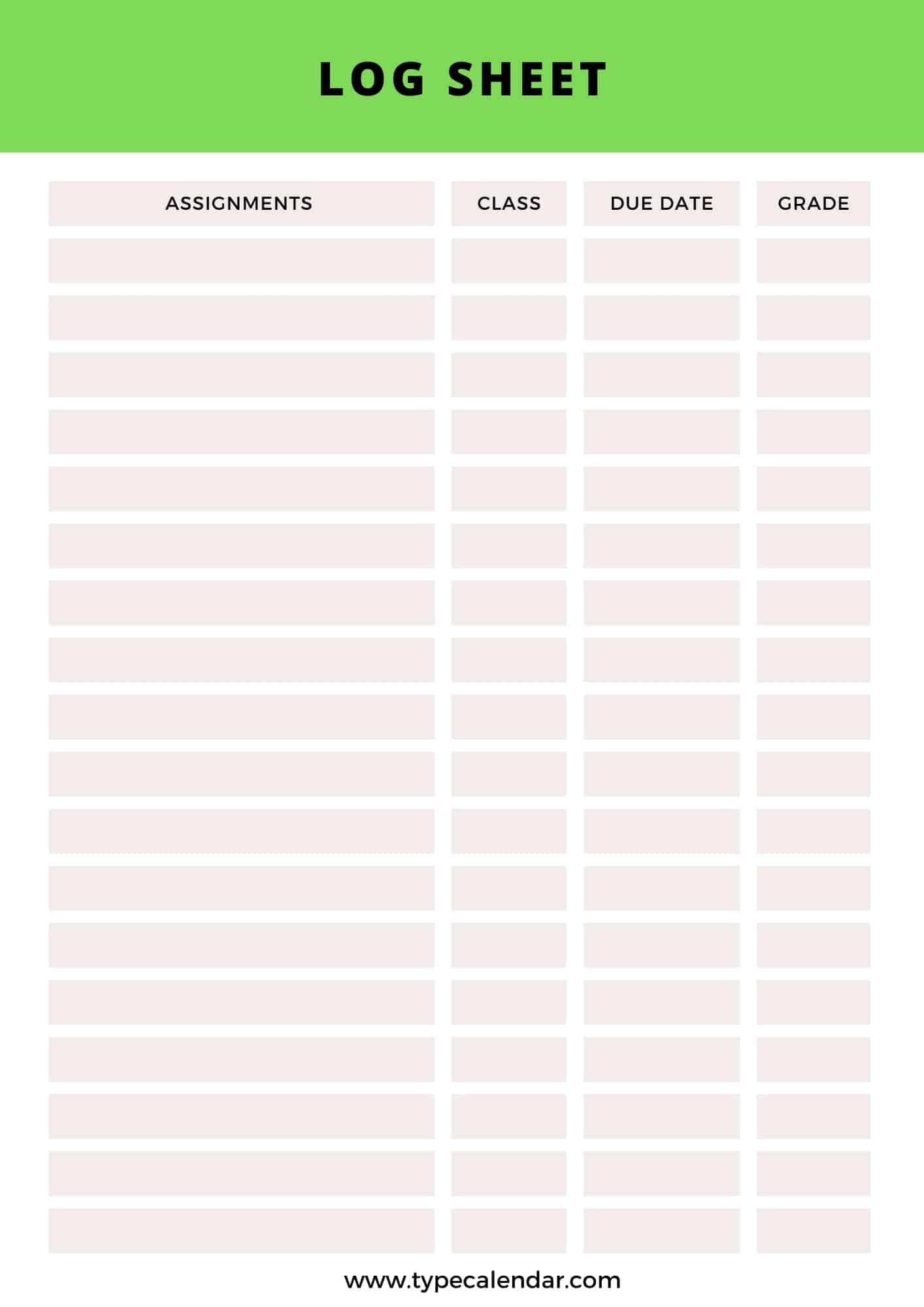 Free Printable Log Sheet Templates Excel Word Drivers Film