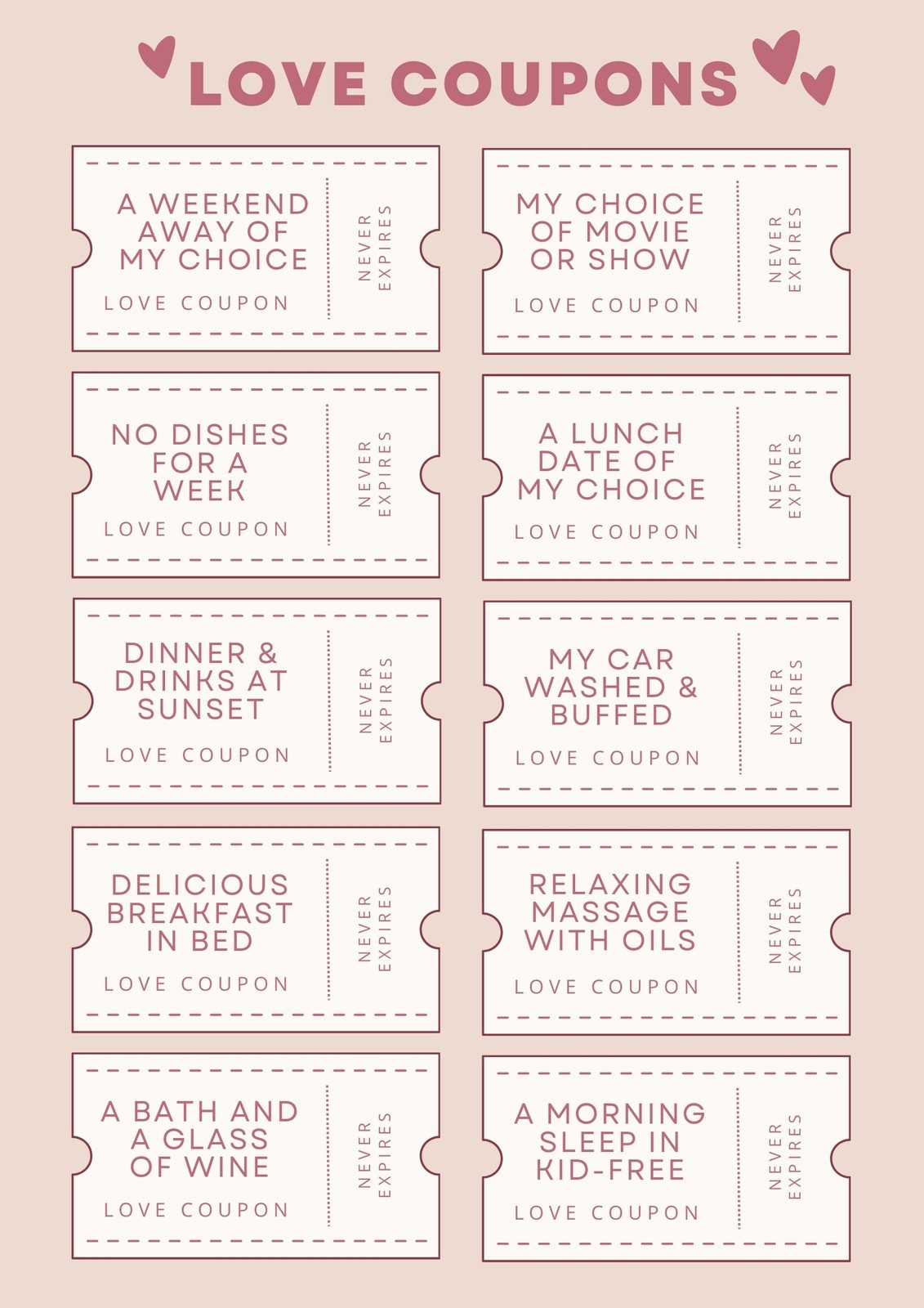 Free Printable Romantic Coupon Template