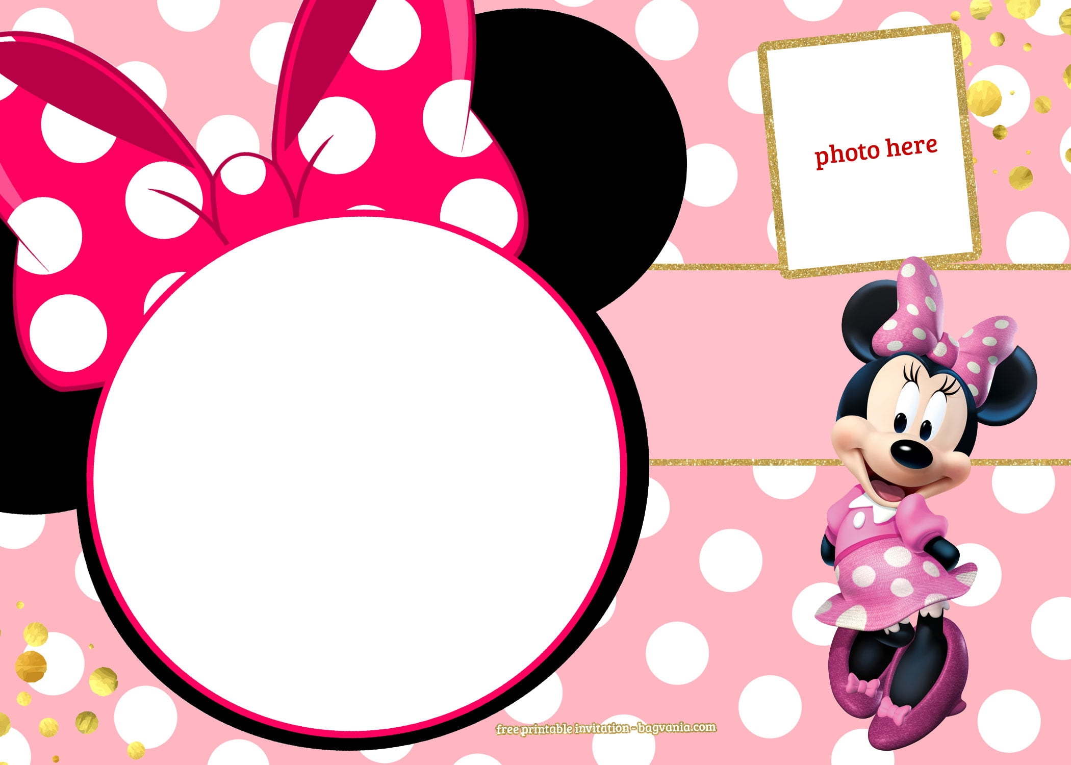 FREE Printable Minnie Mouse Pinky Birthday Invitation Template