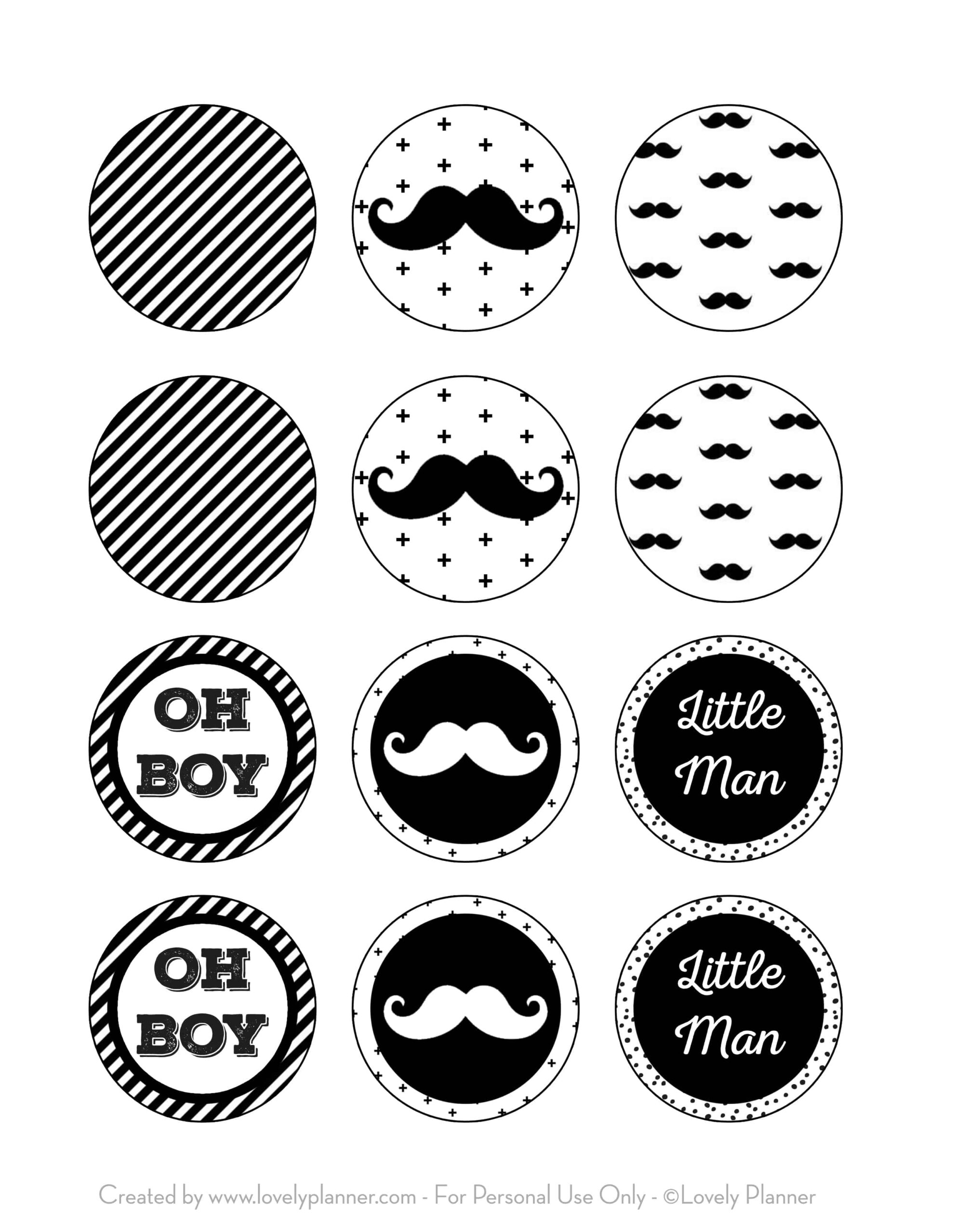 Free Printable Mustache Cupcake Template