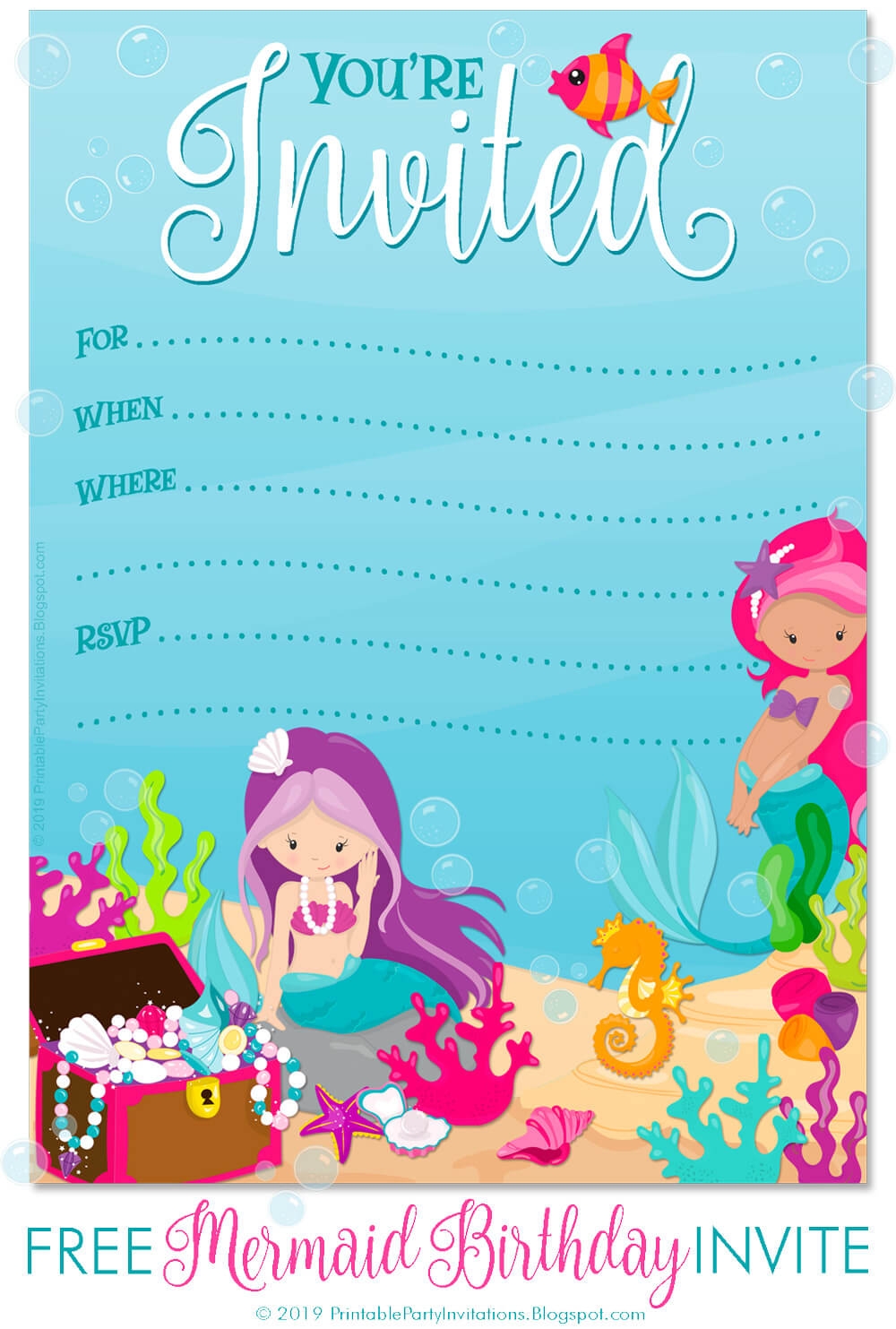Free Printable Party Invitations FREE Mermaid Invitations Free Printable Party Invitations FREE Mermaid Invitations