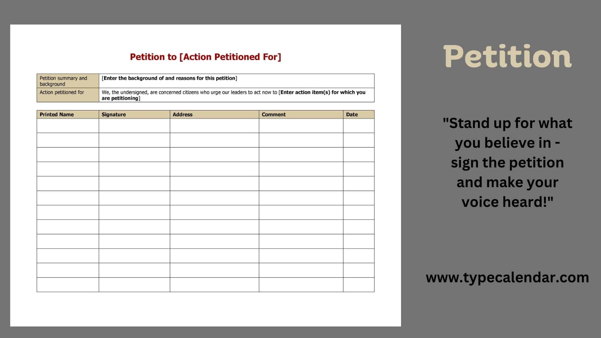 Free Printable Petition Template Pdf