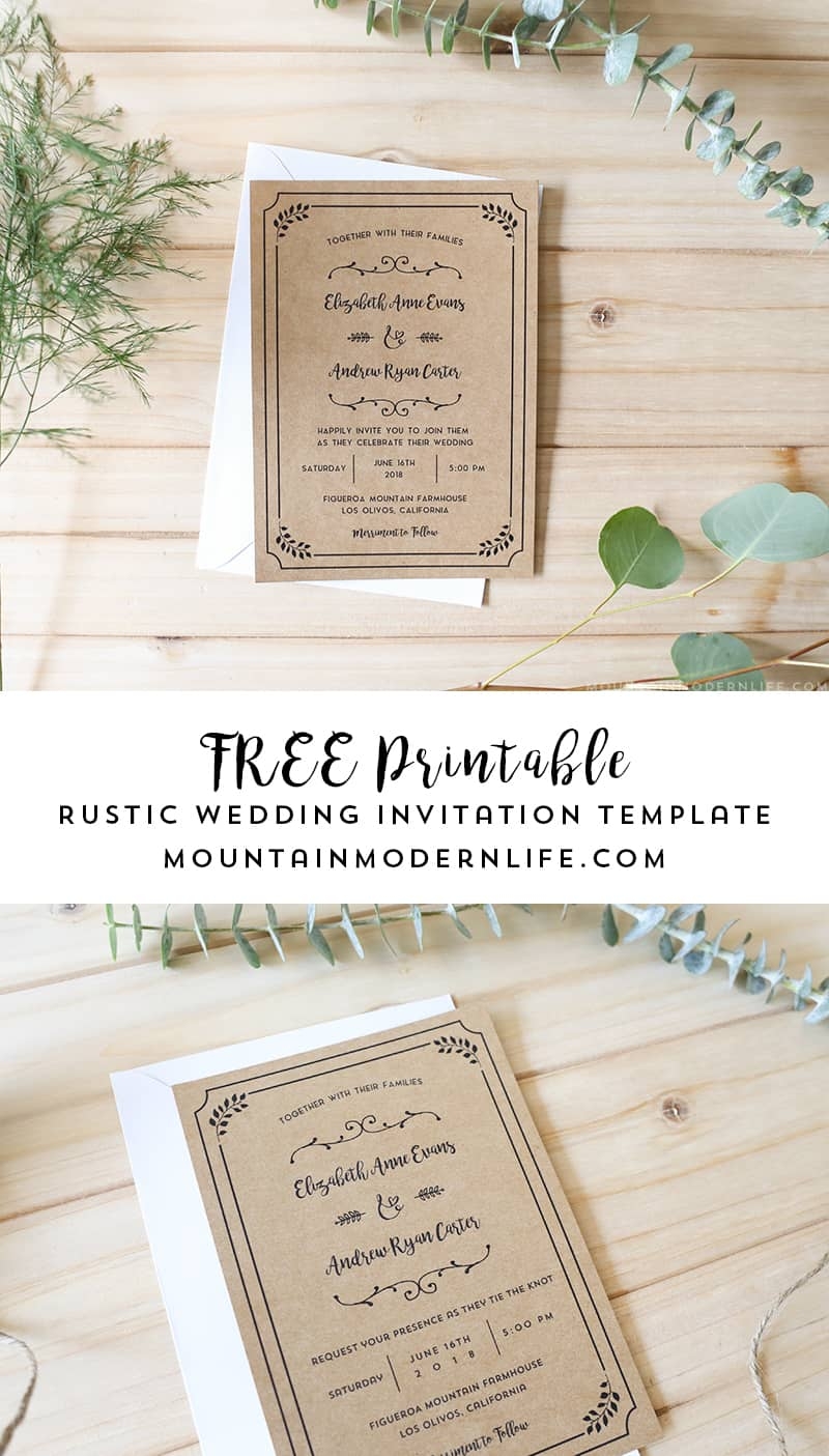 Free printable rustic whimsical diy wedding invitation template mountainmodernlife Mountain Modern Life
