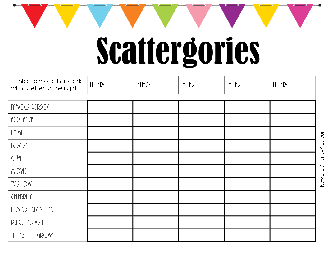 Free Printable Scattergories Template