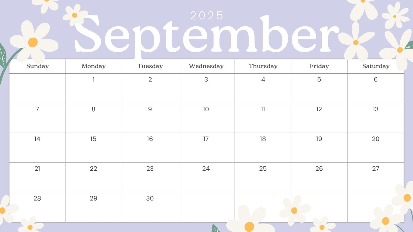 Free Printable September Calendar Template