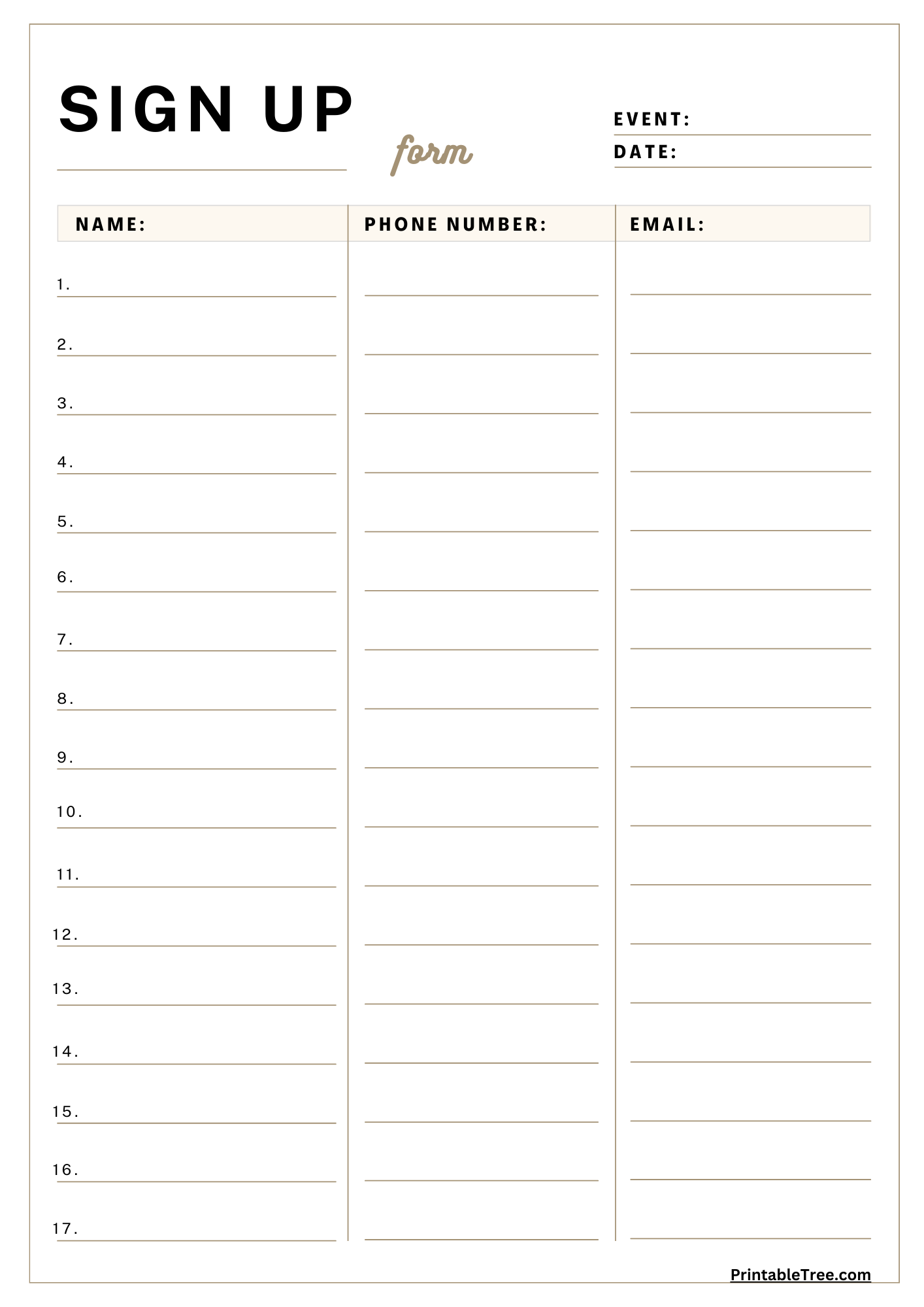 Free Printable Sign Up Templates