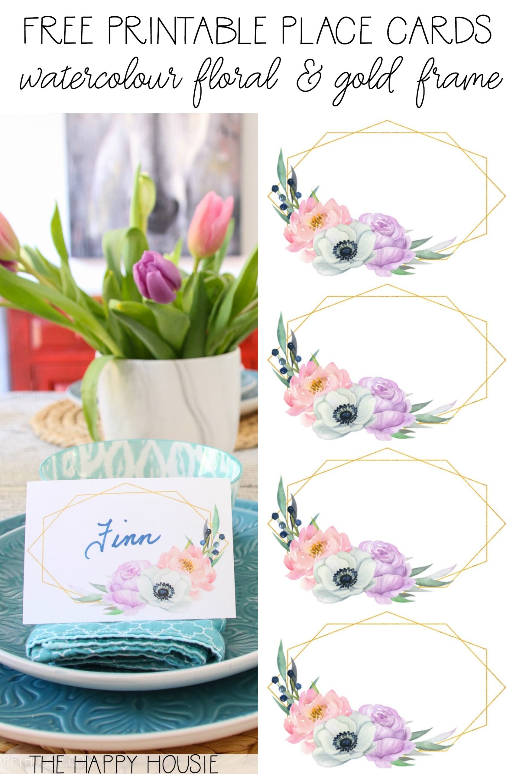 Free Printable Spring Watercolour Bohemian Floral Place Cards 