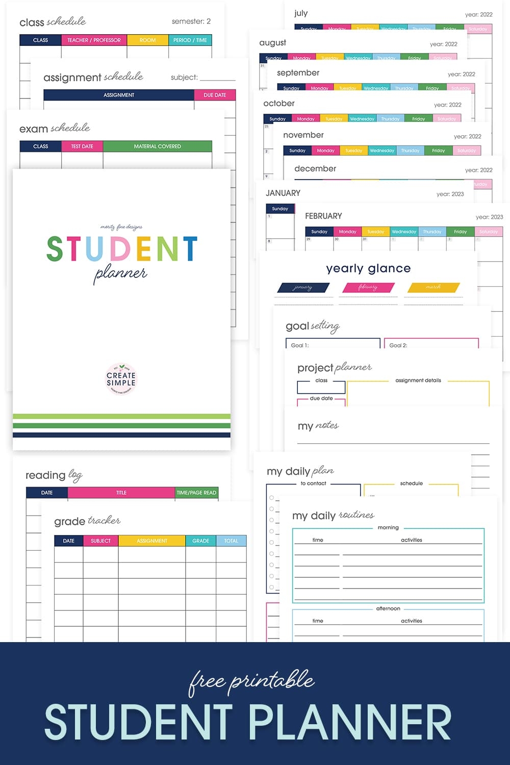 Free Printable Student Planner Elementary Junior High School Free Printable Student Planner Elementary Junior High School