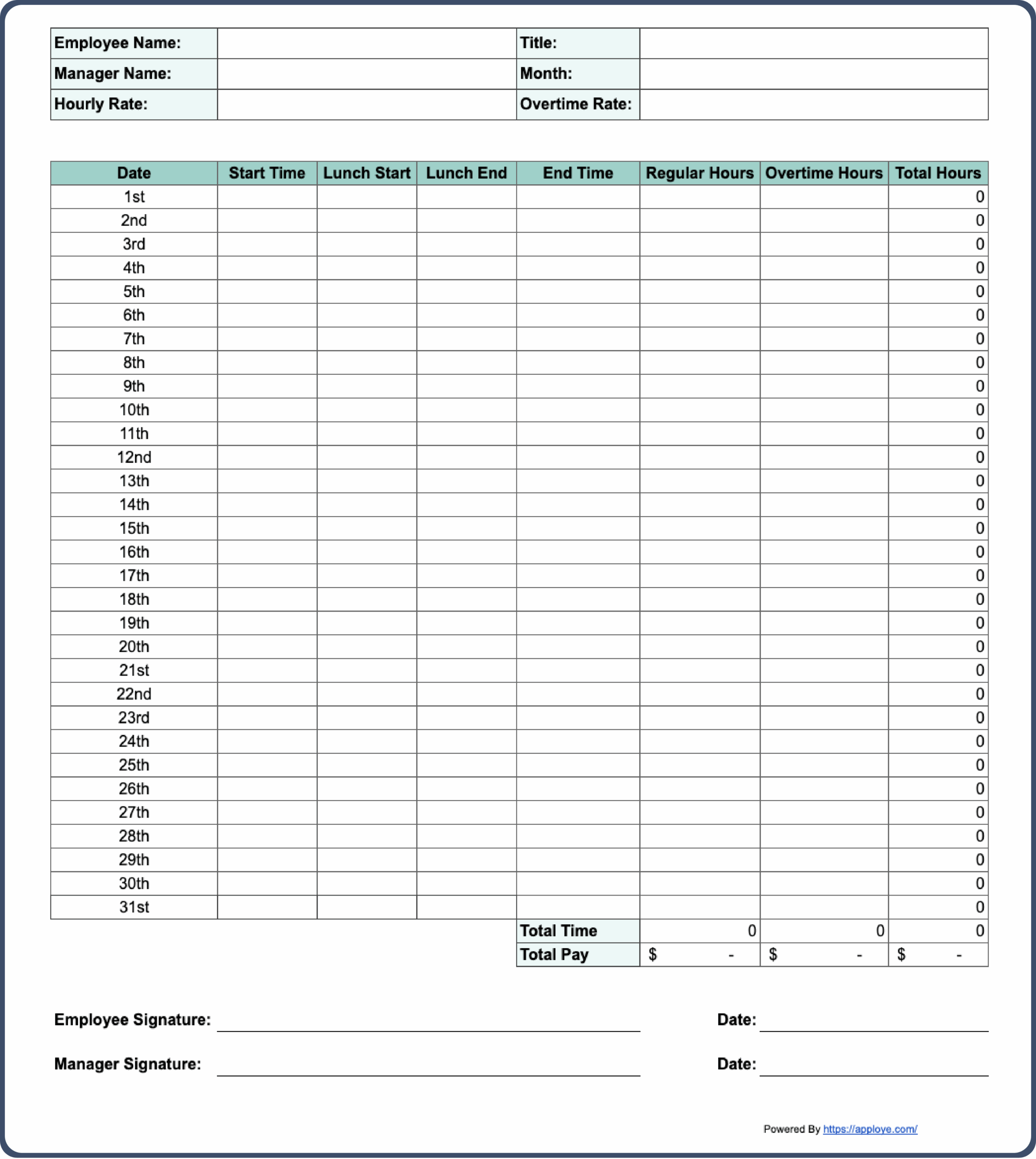 Free Printable Monthly Timesheet Template Pdf