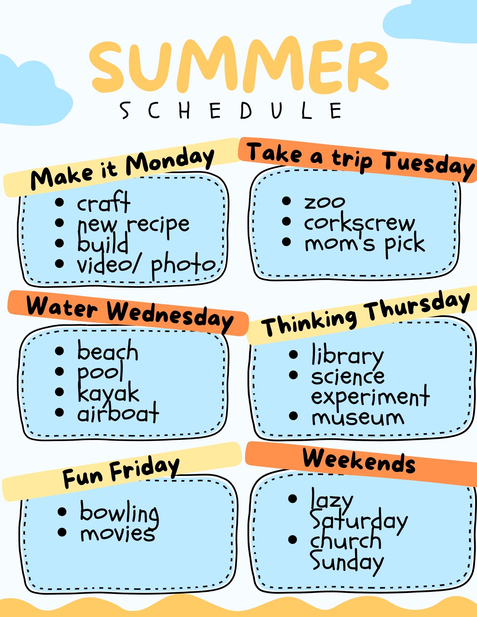 Free Printable Kids Summer Schedule Template