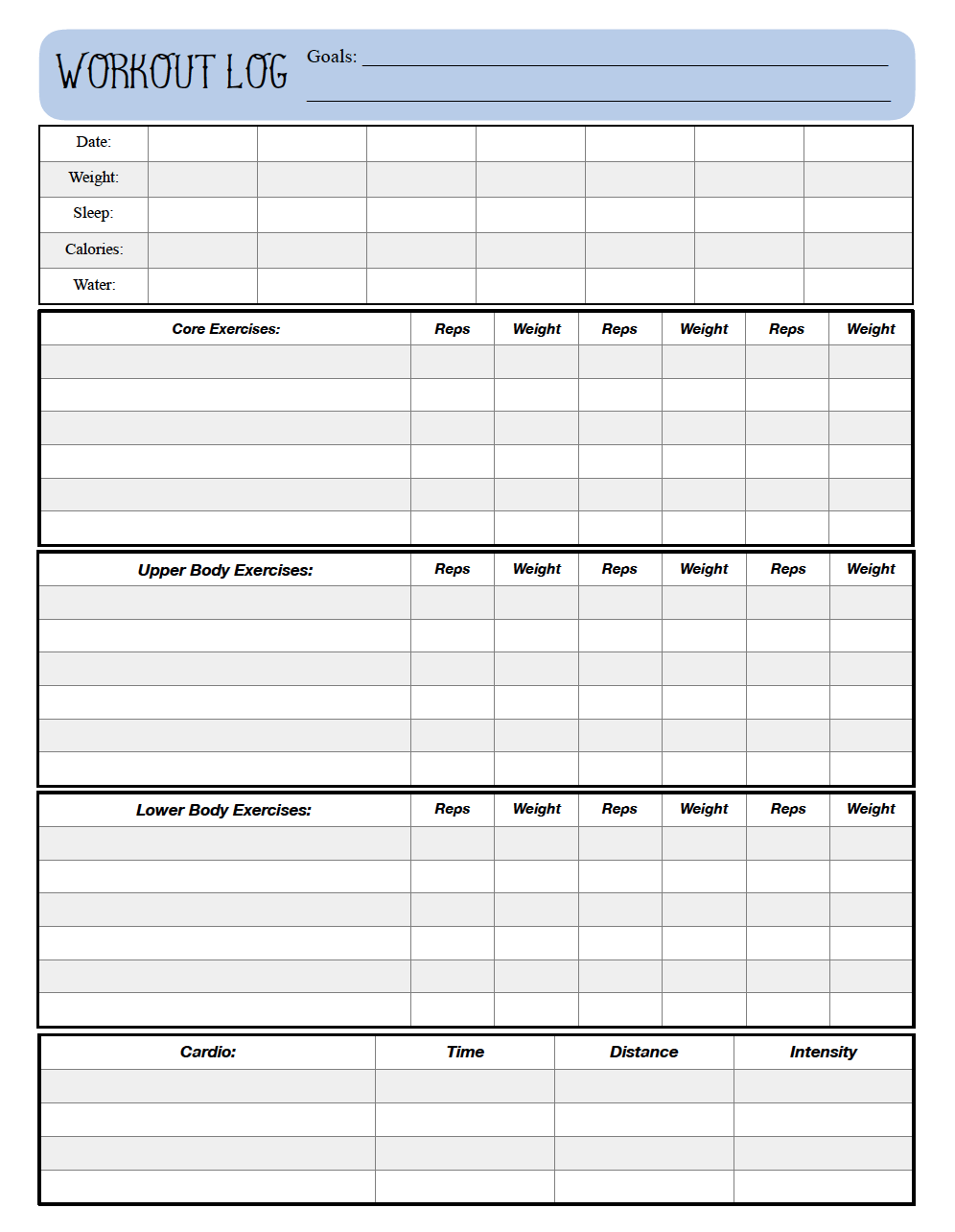 Free Printable Workout Logs 3 Designs For Your Needs Worksheets Library