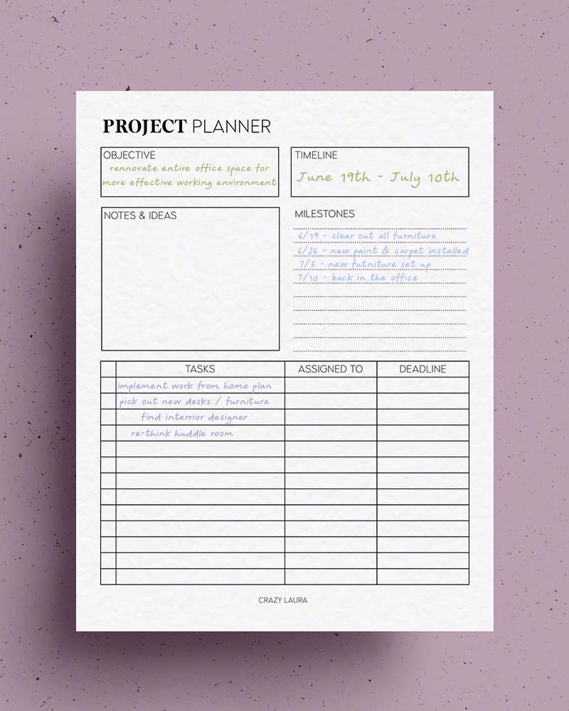 Free Project Planner Printable U0026 Overview PDF Sheets Crazy Laura