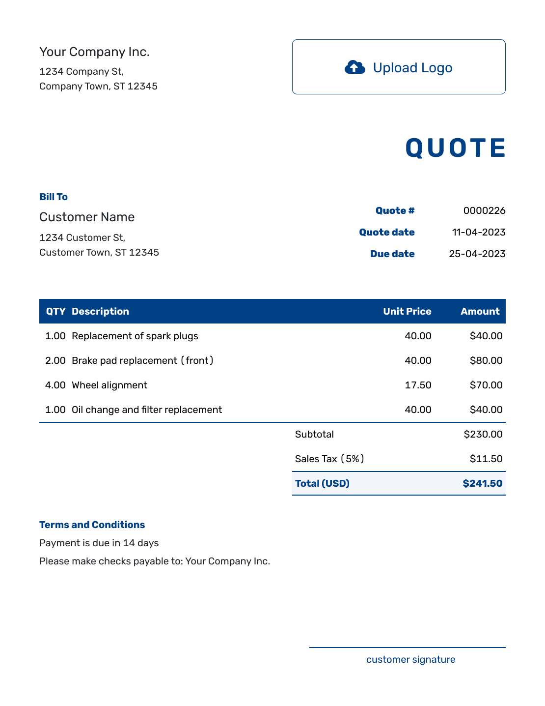 Free Printable Job Quote Template