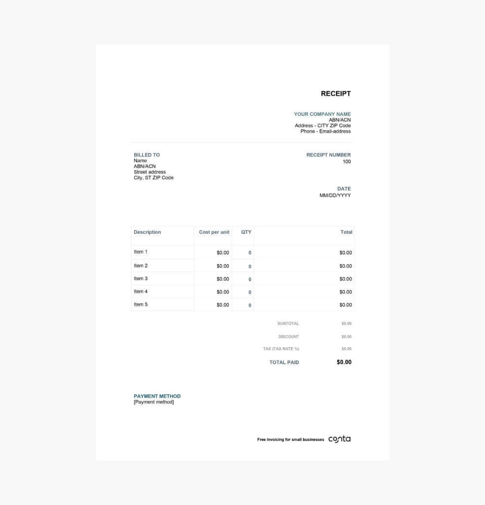 Free Printable Receipt Template Excel