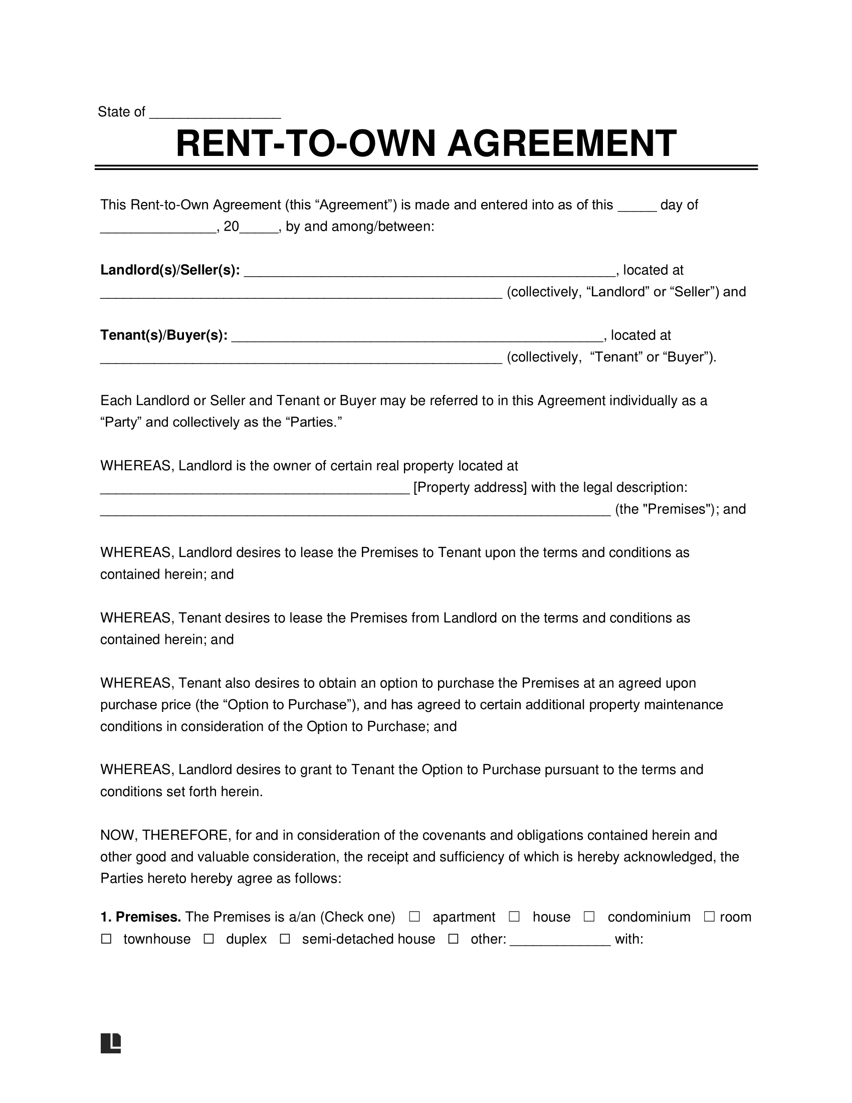 Free Printable Rent To Own Template