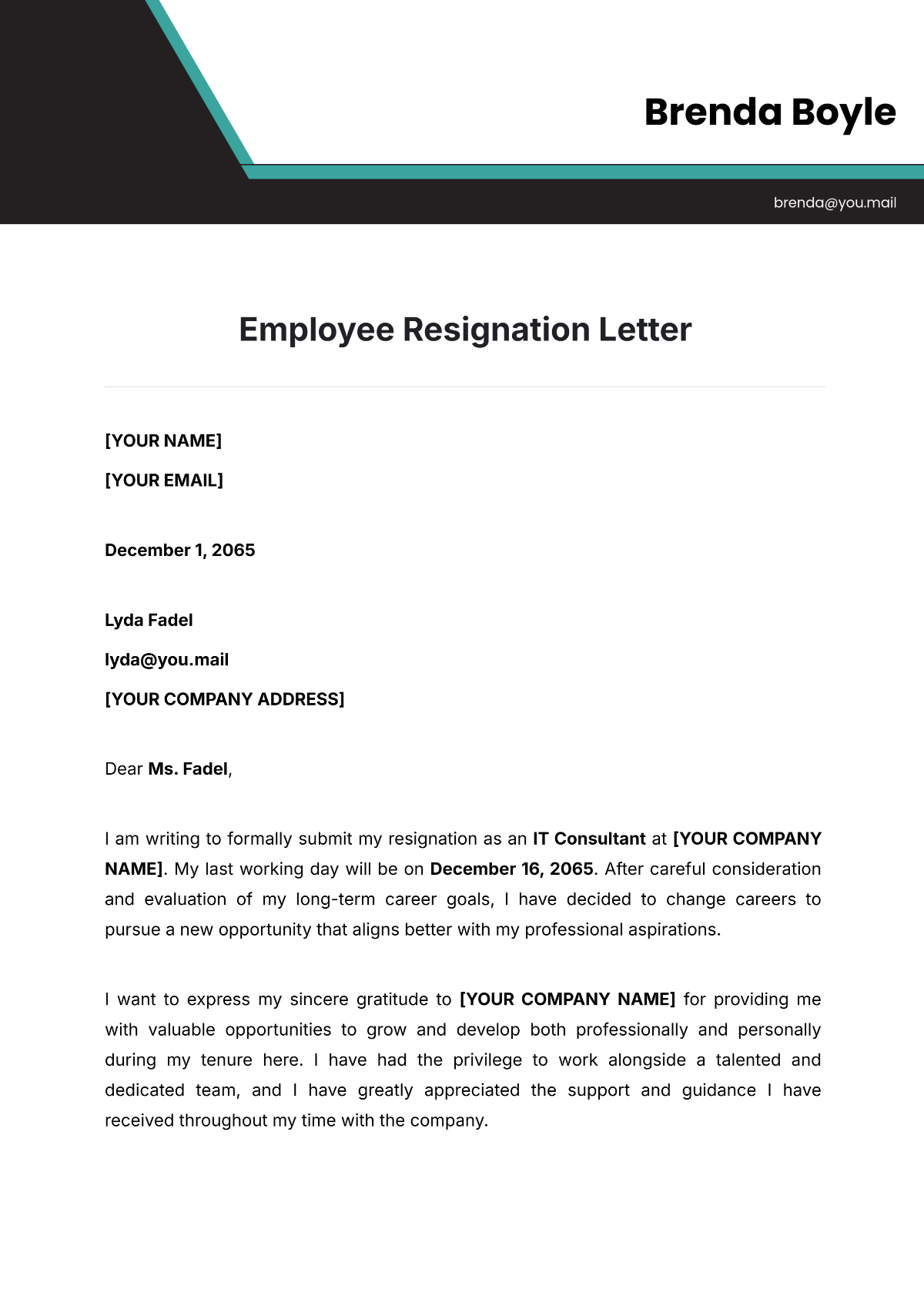 Free Resignation Letter Templates Editable And Printable
