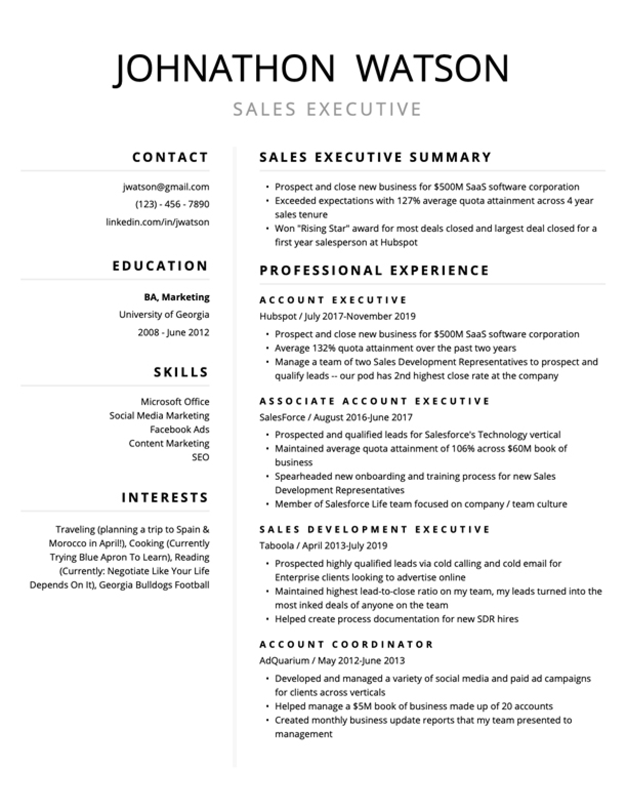 Free Printable Professional Resume Templates