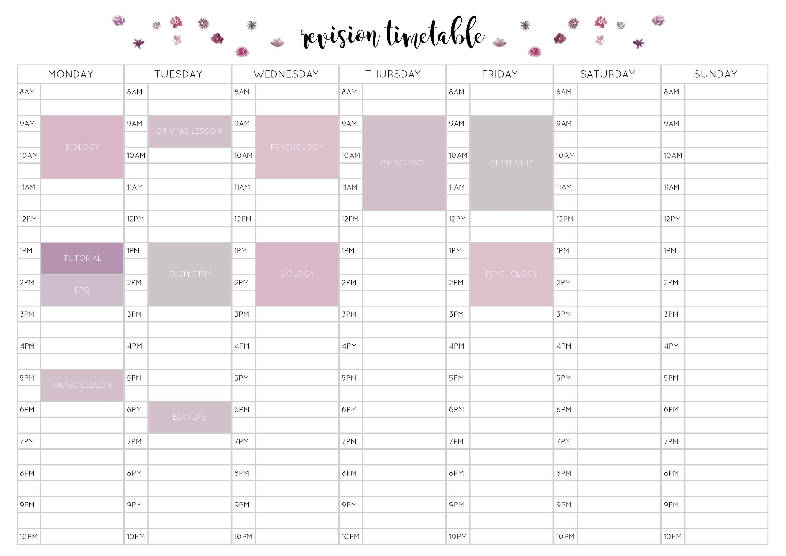 Free Revision Timetable Printable Free Revision Timetable Printable