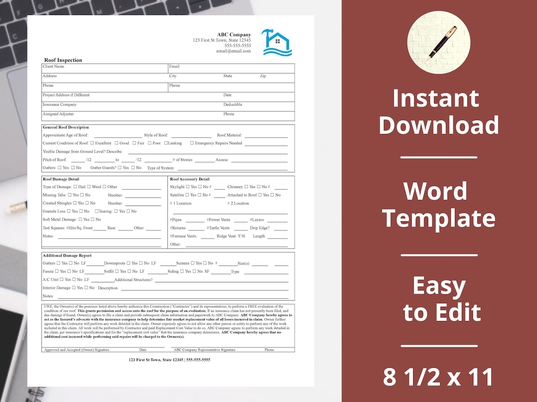 Free Roof Inspection authorization instant Download template roofing Company Word Format Etsy Free Roof Inspection authorization instant Download template roofing Company Word Format Etsy