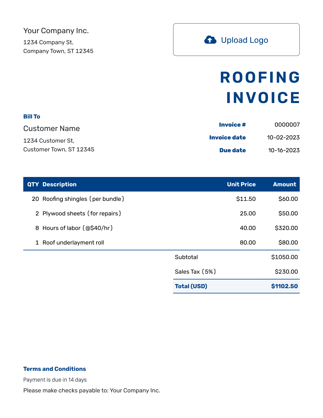 Free Roofing Invoice Template Docelf