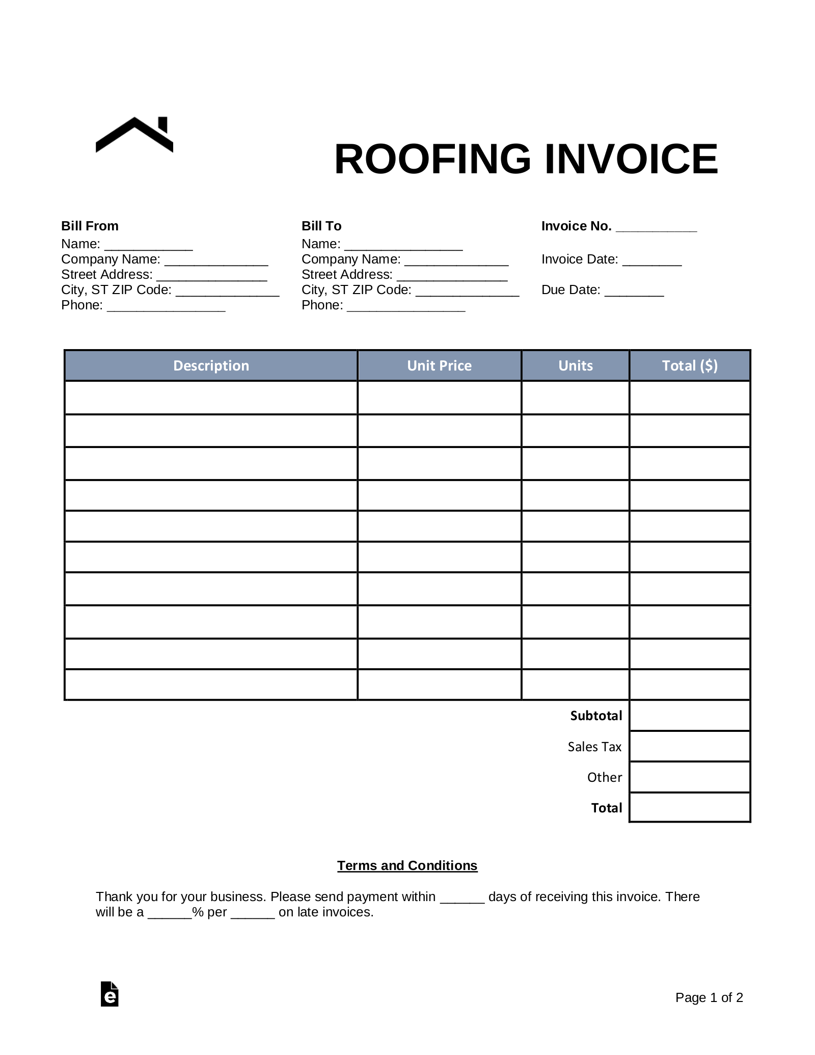 Free Printable Roofing Estimate Template Pdf