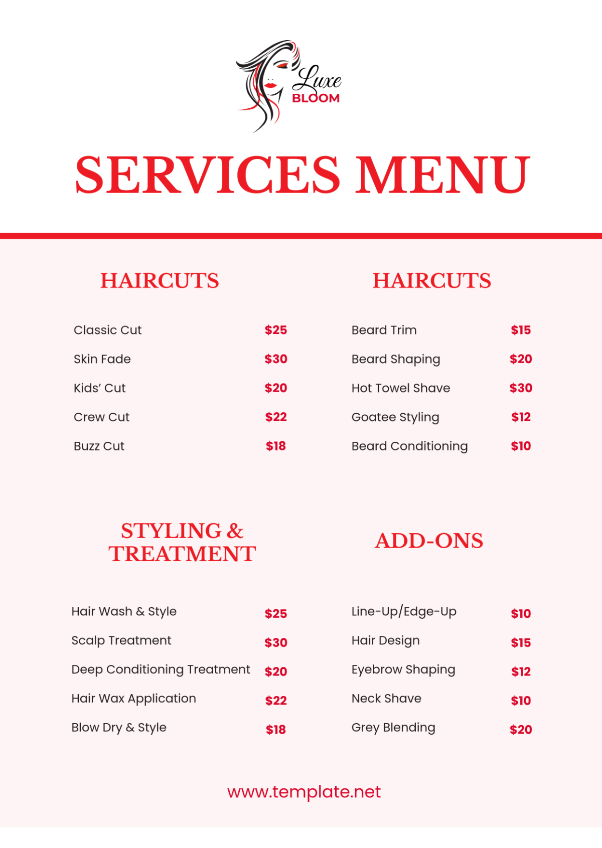 Free Printable Salon Menu Templates Free Printable Salon Menu Templates