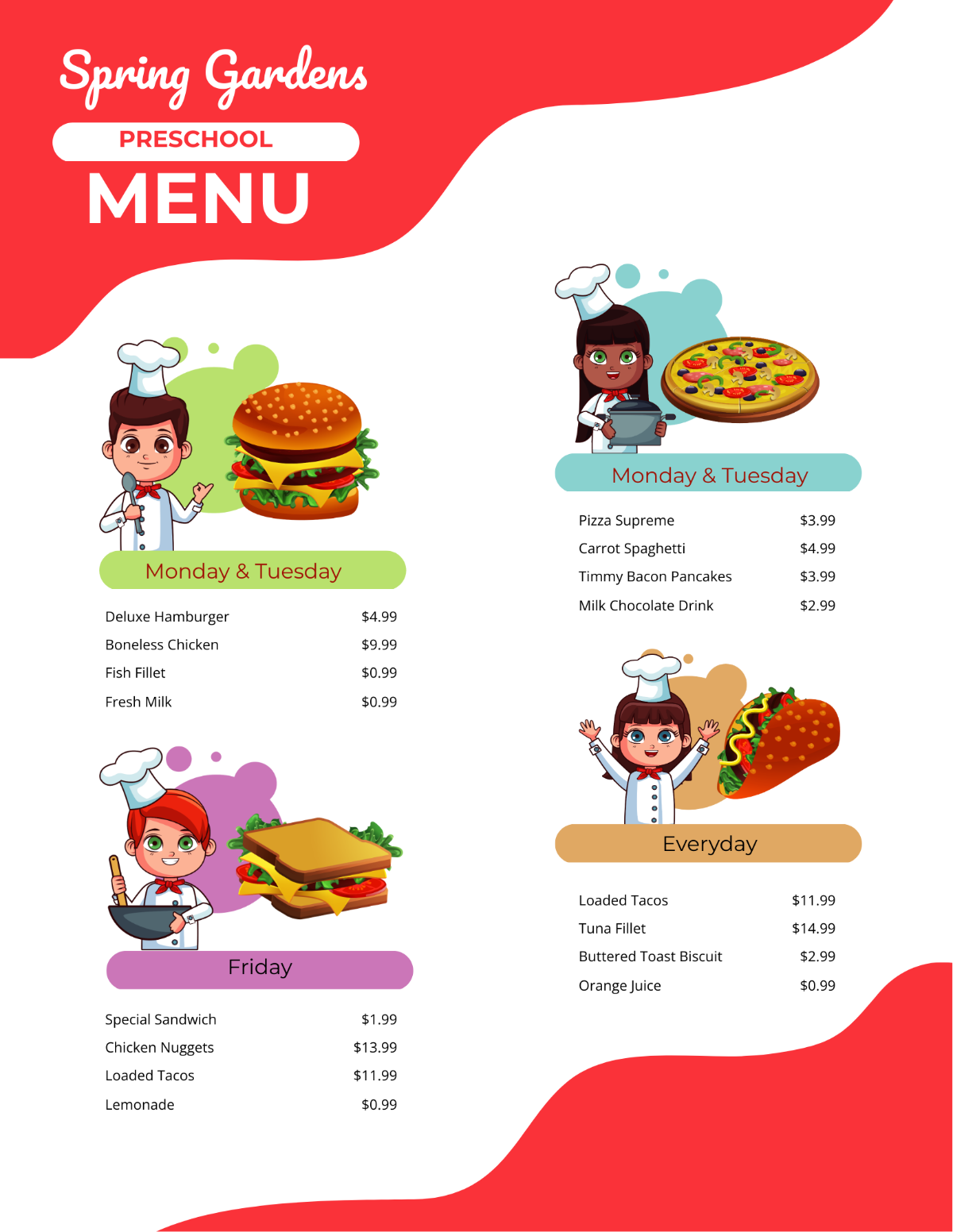 Free School Menu Templates Editable And Printable