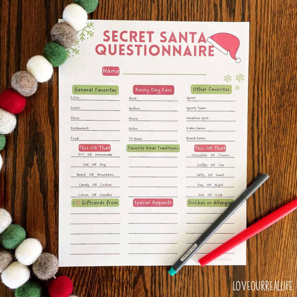 FREE Secret Santa Questionnaire Printable Templates Love Our Real Life FREE Secret Santa Questionnaire Printable Templates Love Our Real Life