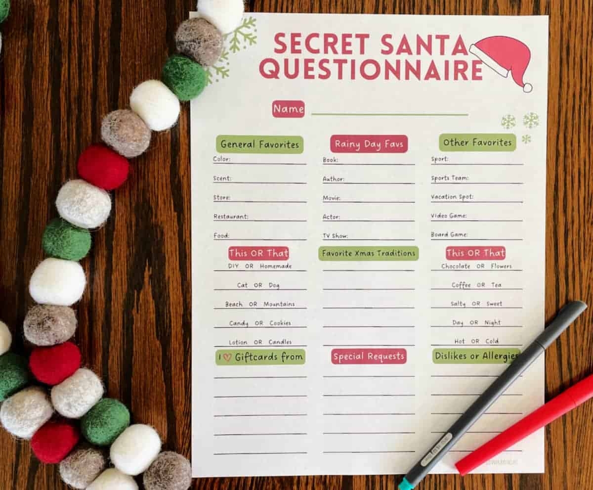 FREE Secret Santa Questionnaire Printable Templates Love Our Real Life