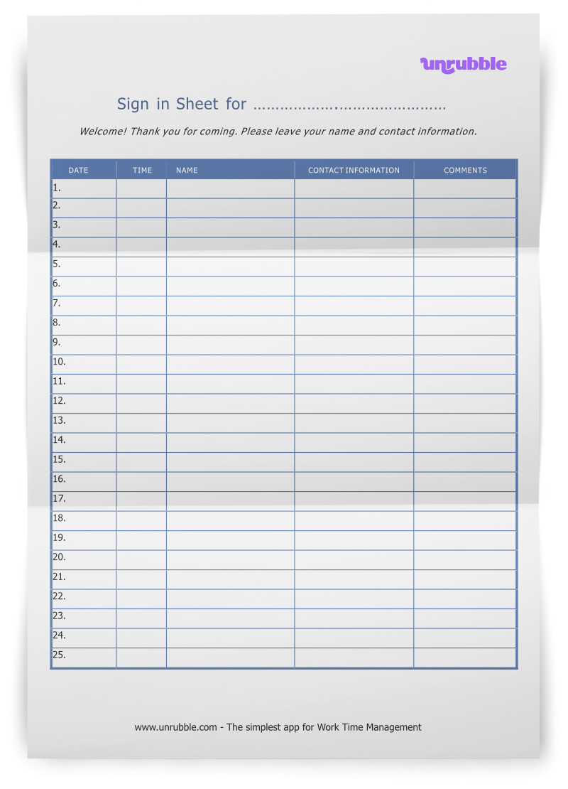Free Sign In Sheet Template Organize Attendance Unrubble Templates Free Sign In Sheet Template Organize Attendance Unrubble Templates