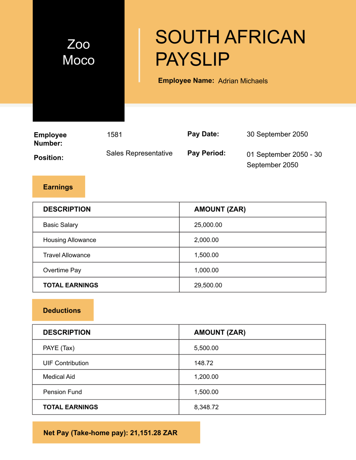 Free South African Payslip Template To Edit Online