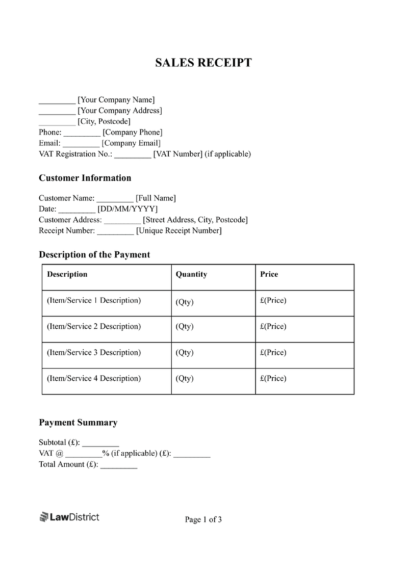Free Printable Receipt Template Uk Free Printable Receipt Template Uk