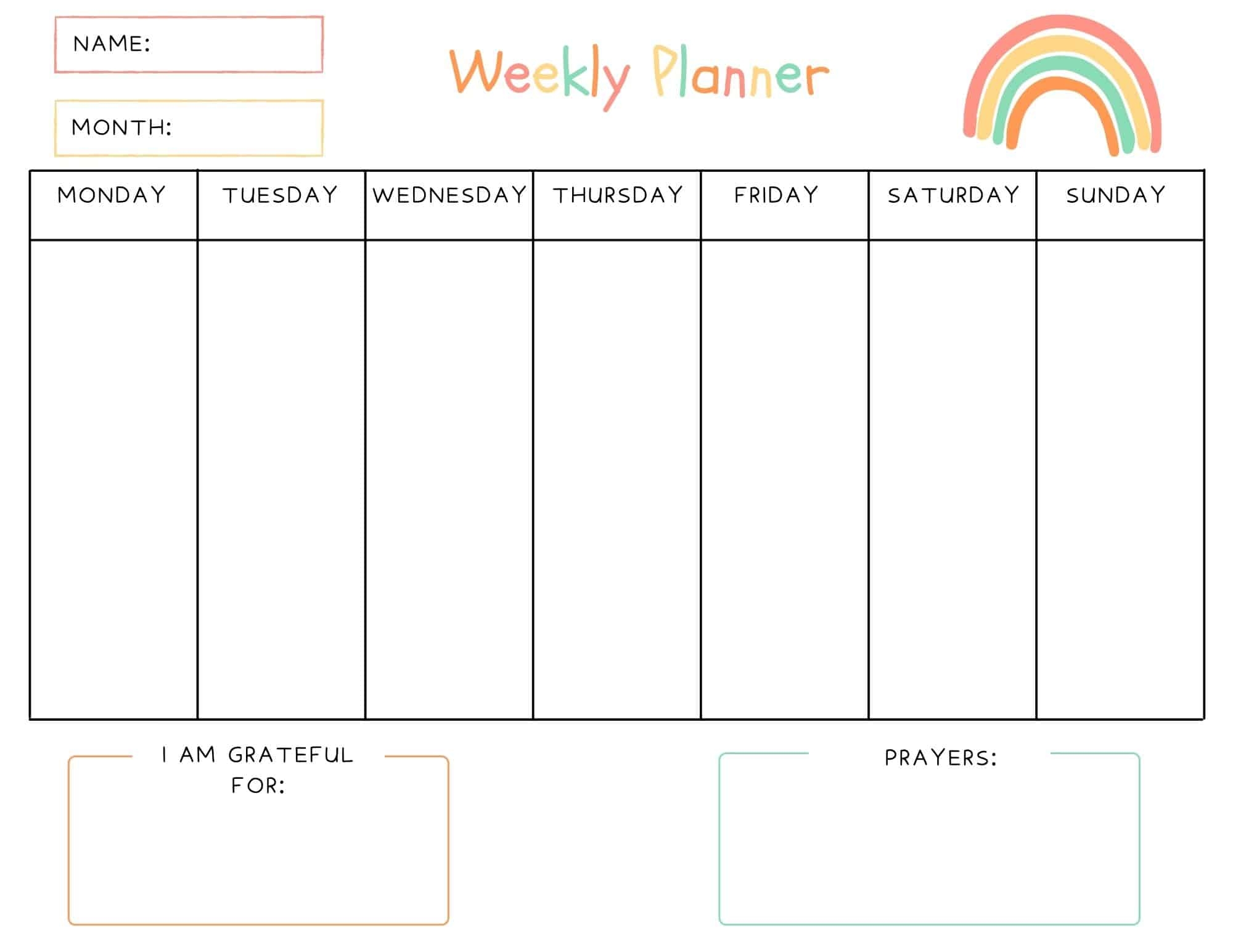 Free Printable Kids Weekly Planner Template