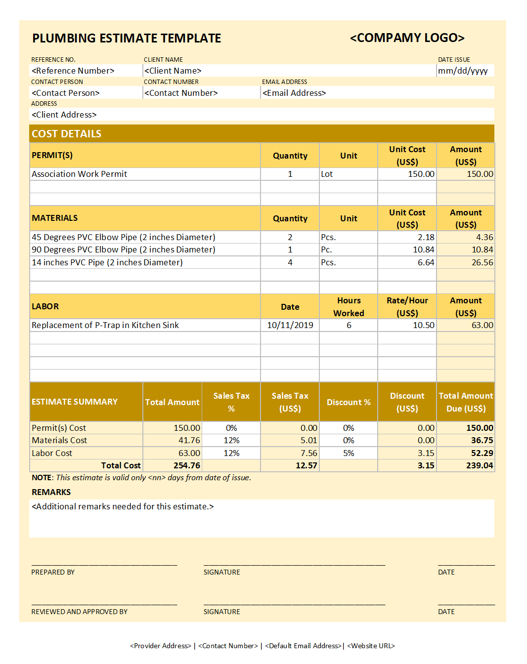 Free Printable Job Cost Templates
