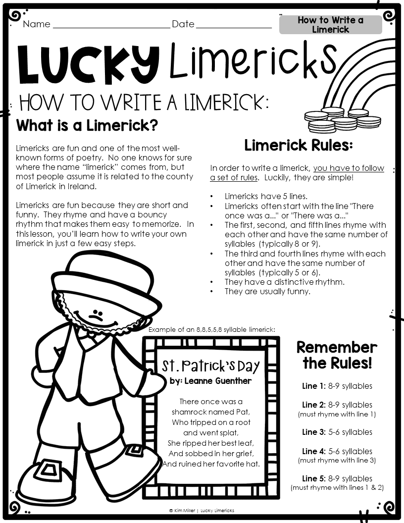 FREE Writing Limericks St Patricks Day Writing Poetry Activity 
