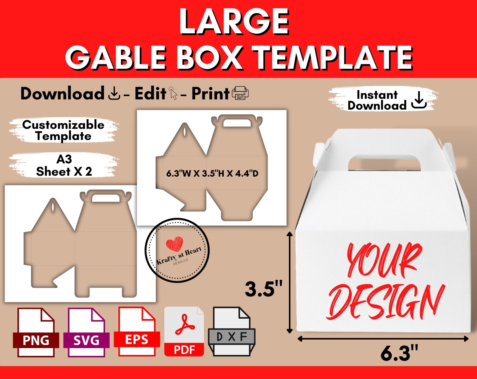 Gable Box Template Large Box With Handle Template Blank Party Favor Gift Box Wedding Treat Box Svg Png Pdf Editable Printable Canva Etsy UK