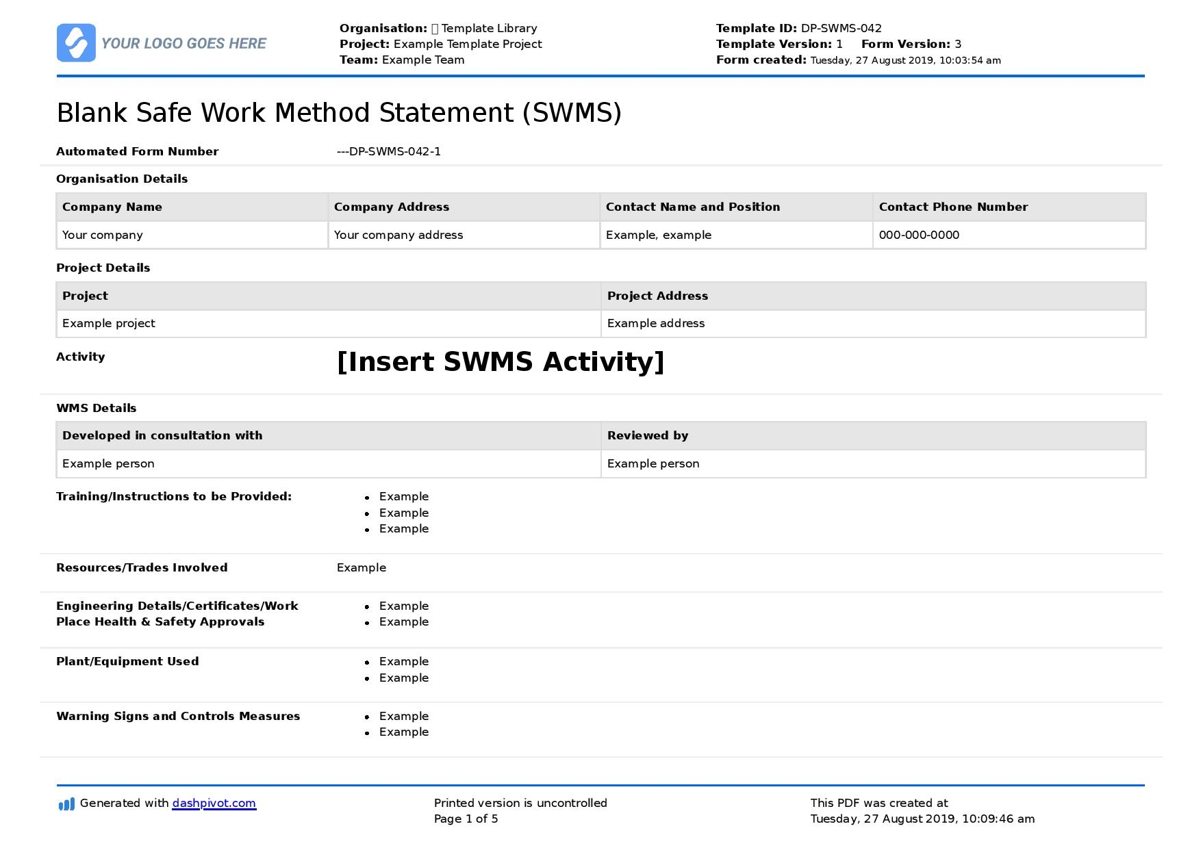 Free Printable Method Statement Template