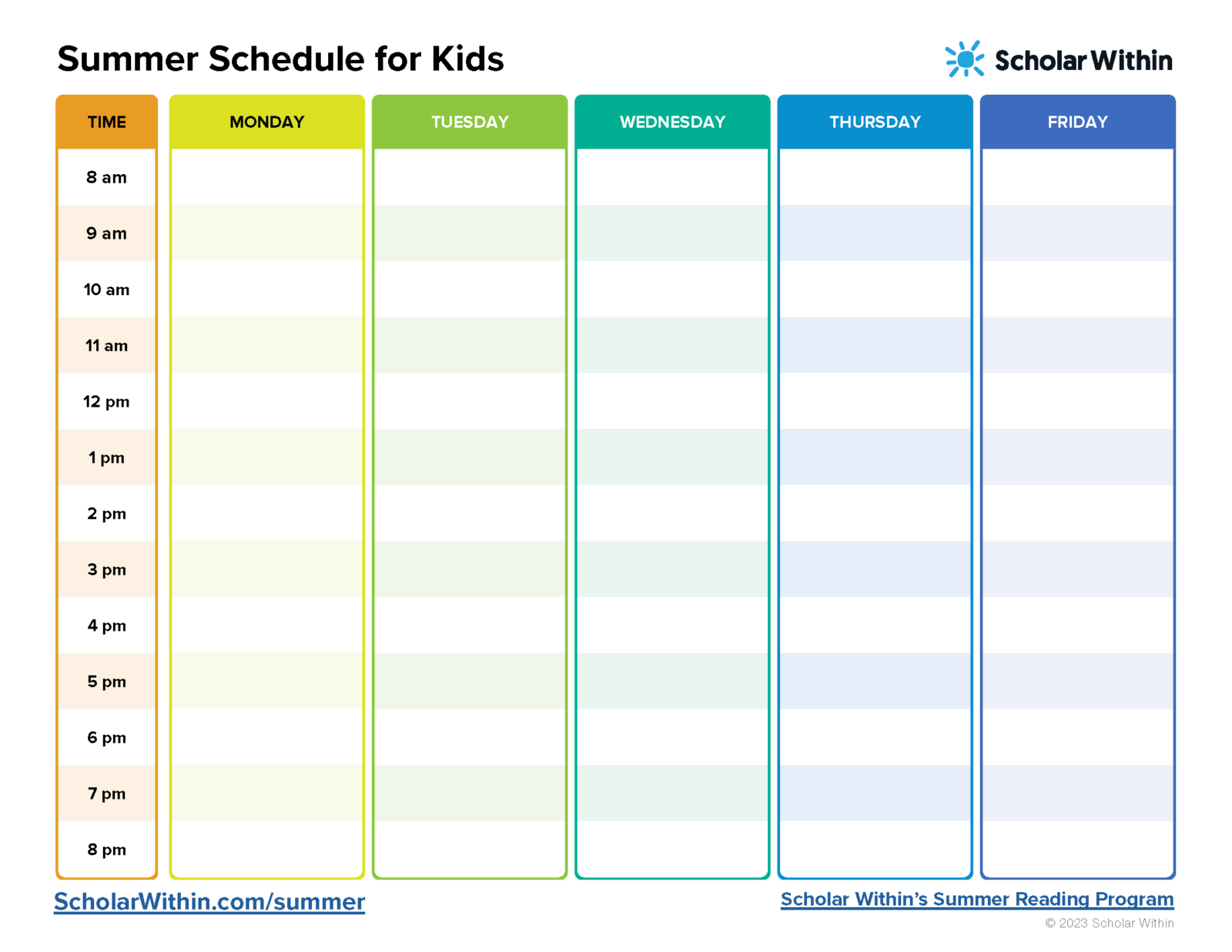 Free Printable Kids Weekly Schedule Template