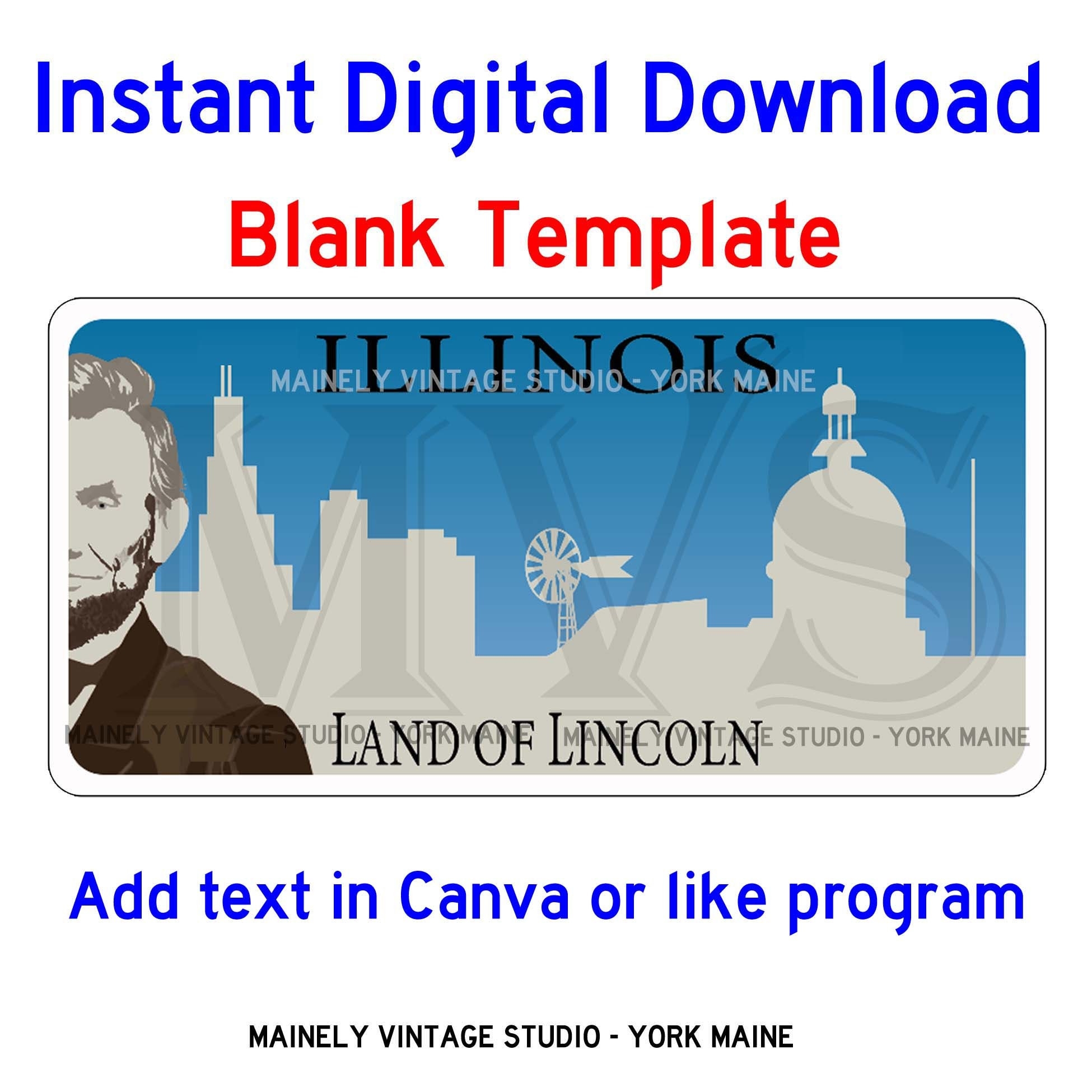 Illinois IL License Vanity Plate Blank Template Digital Printable Download Sublimation Etsy