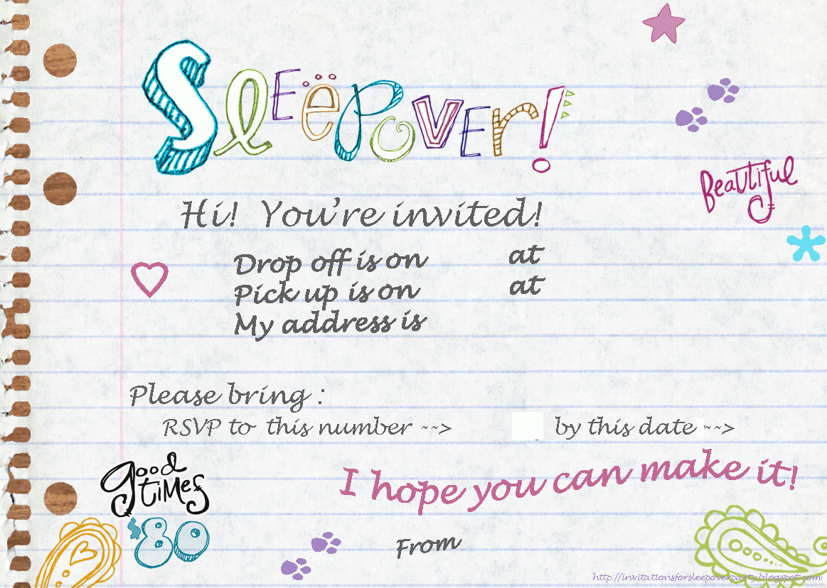 Free Printable Sleepover Party Invitations Templates